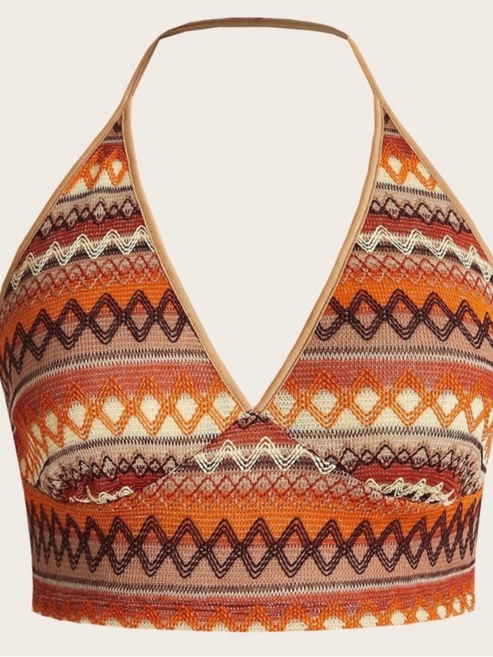 SHEIN Multicolor Striped Crochet Halter Top - Orange, Brown & Cream